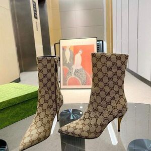 Gucci Beige Monogram Heeled Boots